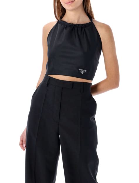 prada croptop|prada nylon high neck top.